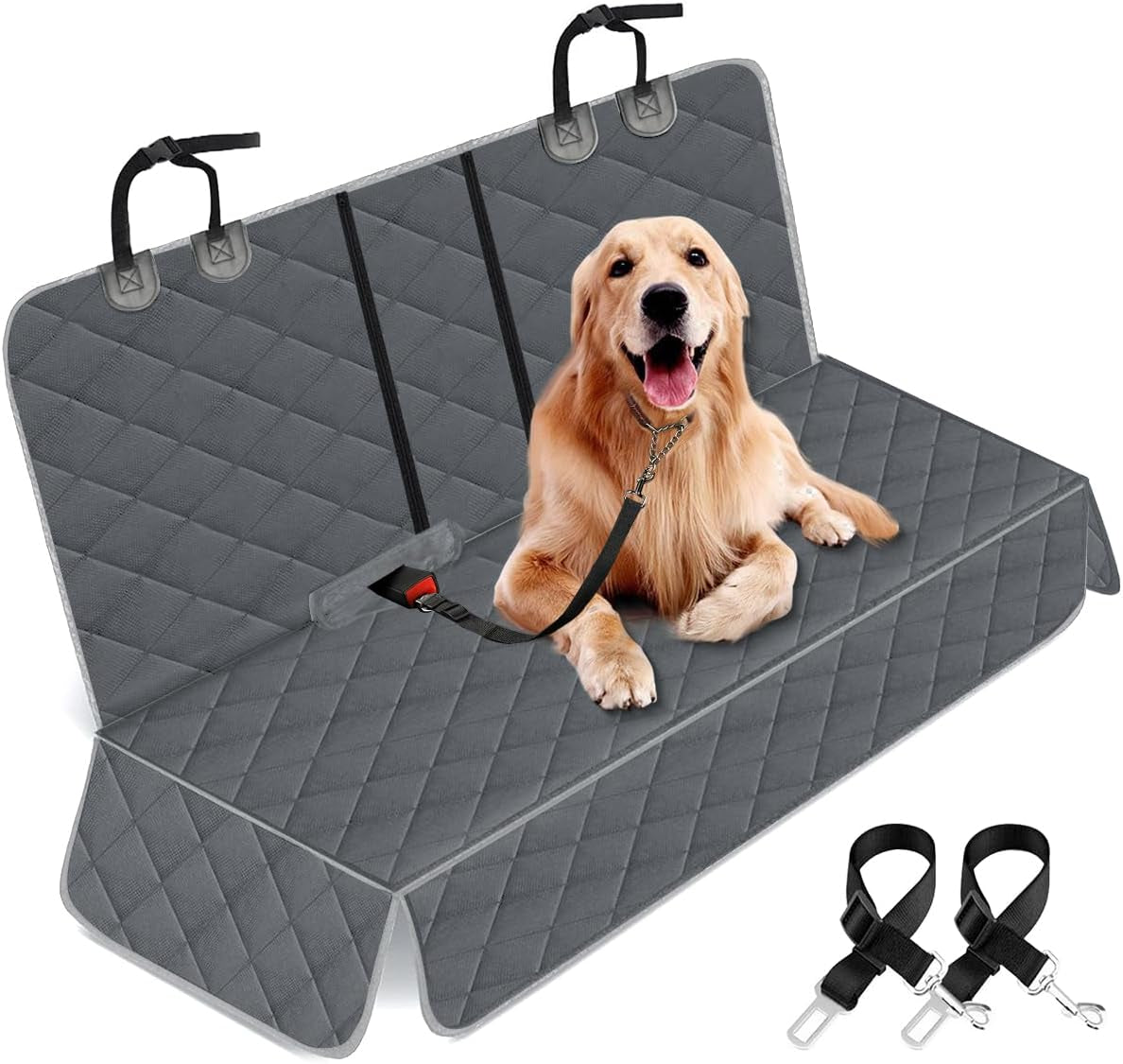 Dog Car Cover for Back Seat Pet Protector Waterproof Bench Car Seat Cover, Nonslip Rear Seat Cover Fits Middle Armrest for Most Cars Trucks Suvs - Grey